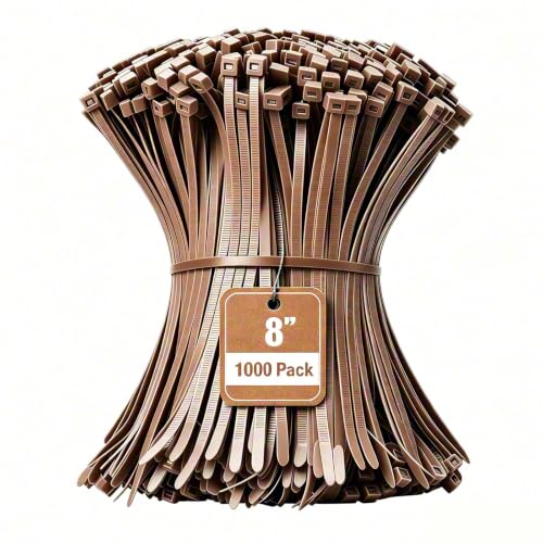 Image of Armpow 8 Inch Brown Zip Tie 1000 PCS, 40 Lbs - Small to Medium Zip Tie, Nylon PA66 UV Resistant Cable Tie Heavy Duty for Indoor and Outdoor Use - Ideal for bundling and securing objects