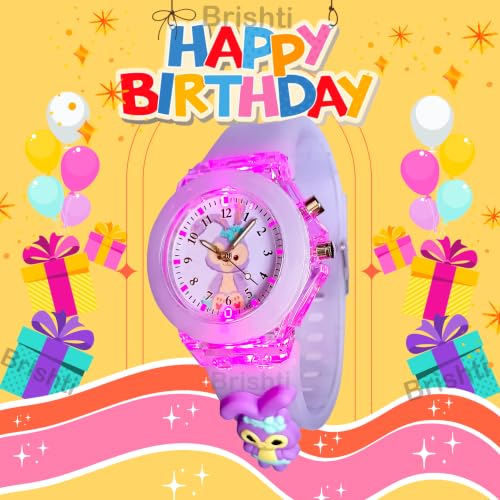 Image of Brishti 3D Cartoon Character Multicolored Glowing Digital Light and Girl's Analogue Wrist Watch | Unique 3D Cute Cartoon Character on Strap | Soft Silicone Strap | Suitable for Age 3-12 Year Kids