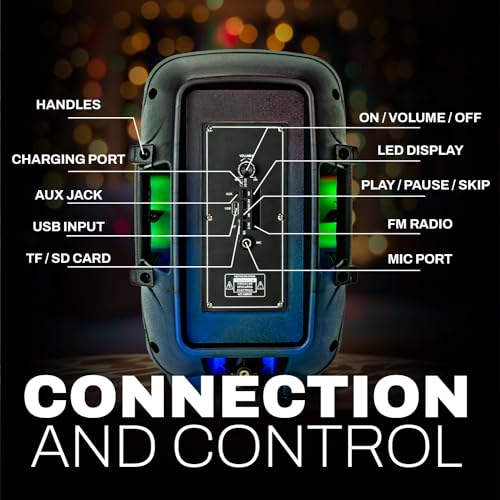 Image of Rhode Island Novelty Coby Bluetooth Speaker w /LED Lights, Semi-Translucent Body, Bluetooth 5.3, 11 Hour Playtime, Carrying Handle, LED Light Show | Multiple Pairing