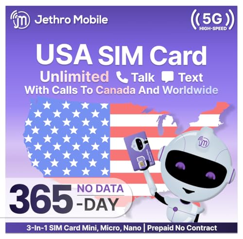 Jethro Mobile One Year Unlimited Talk & Text Cell Phone Plan, 5G/4G LTE, Compatible with GSM Senior Cell Phones, Dumb Phones & Feature Phones, 3-in-1 Size SIM Card