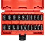 NEIKO 02432A 3/8” Drive SAE and Metric Impact Socket Set | 21 Pieces | SAE 5/16” to 3/4” | Metric 7mm to 19mm | Premium Cr-V Steel | 6-Point Hex Design | Corrosion Resistant Coating