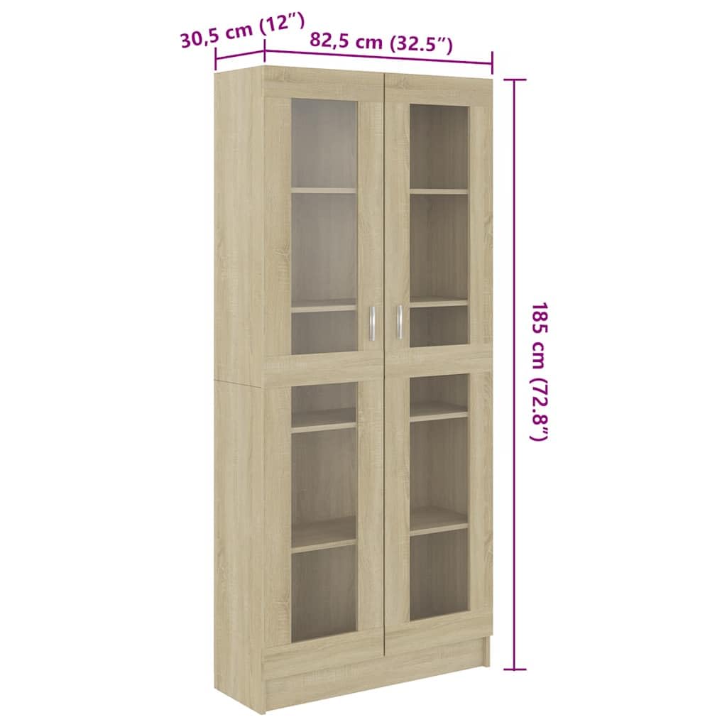 vidaXL Armoire Vitrine, Meuble de Rangement avec Compartiment, Étagère de Salon Salle de Séjour Chambre Intérieur, Chêne Sonoma Bois d’Ingénierie