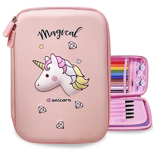 Image of FunBlast Unicorn Pouch for Girls - Pencil Box for Boys, Pen & Pencil Pouch Bag, Multi-Purpose Zipper Pencil Case, Stationary Organizer for Kids, Hardtop Canvas Pencil Case, Stylish Pencil Pouch Pink