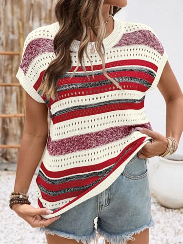 Image of Ivicoer Womens Spring Summer Tops Crochet Cap Sleeve Sweater Hollow Out Beach Vacation Clothes Trendy 2026 Loose Fit