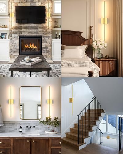 Image of Battery Powered Wall Sconce Set of Two: Gold Wireless Rechargeable Wall Lights with Touch and Remote Control, 360Rotatable 4CCT Dimmable Cordless Scone Lighting Decor for TV Wall Bedroom Bathroom