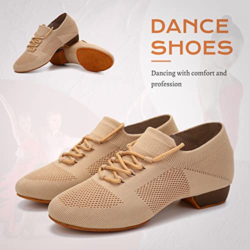 Ykxlm Women Standard Practice Social Dance Sneaker Beginner Dance Practice Shoes For Women Low Heel Ballroom,Beige,1" Heel,7 Us #TOP6