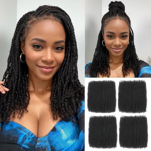 Afro Kinkys Bulk Human Hair 16 Inch 4 Bundles Afro Kinky-curly Human Braiding Hair Bulk for Spring...