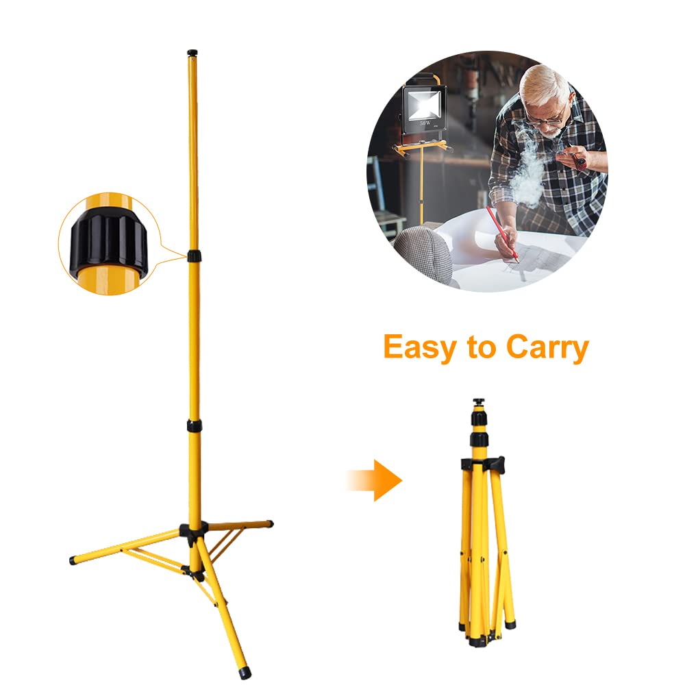 Fiqops Trípode para focos de construcción, trípode telescópico de acero, altura regulable, luz de trabajo, soporte de acero, color: amarillo