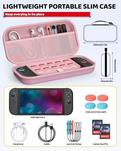 Image of Switch 2 Accessories Bundle for Nintendo Switch 2 2025(All in One Case Kit) | Portable Hard Shell Slim Case with Crystals Protective Cover kit, 2 HD Screen Protectors (7.9 Inch),Dust Plugs, 4 Thumb Grips