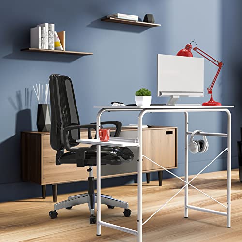 Shw Small Gaming Home Office Computer Desk With Shelf, White #TOP7