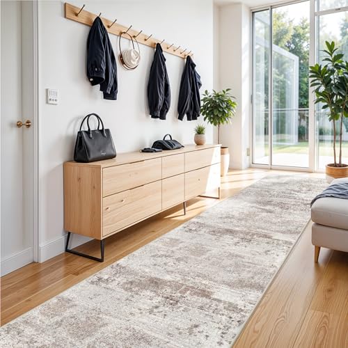 RUUGME Hallway Runner Rug 3x14 - runner Rug Stain Resistant for living room Non Slip Indoor Entryway Rubber Backing Carpet Bedroom Kitchen Distressed Floor Decor Mat Machine washable 3x14 Brown