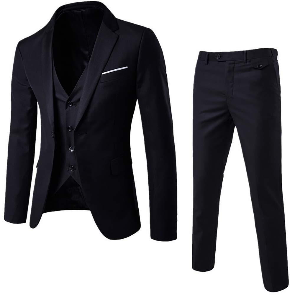 Manooby Mens 3-Piece Slim Fit Solid Color Jacket Suit + Vest + Pants 3 Pieces Sets Business Suits Blazers Jacket