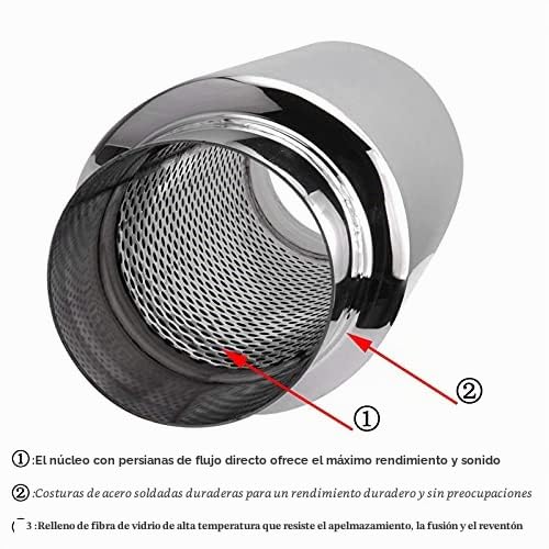 Silenciador Escape Coche Universal para Motocicleta de 2,5 Pulgadas de Acero Inoxidable Recto con Silenciador de Algodón para Automóvil para Mejorar el Sonido
