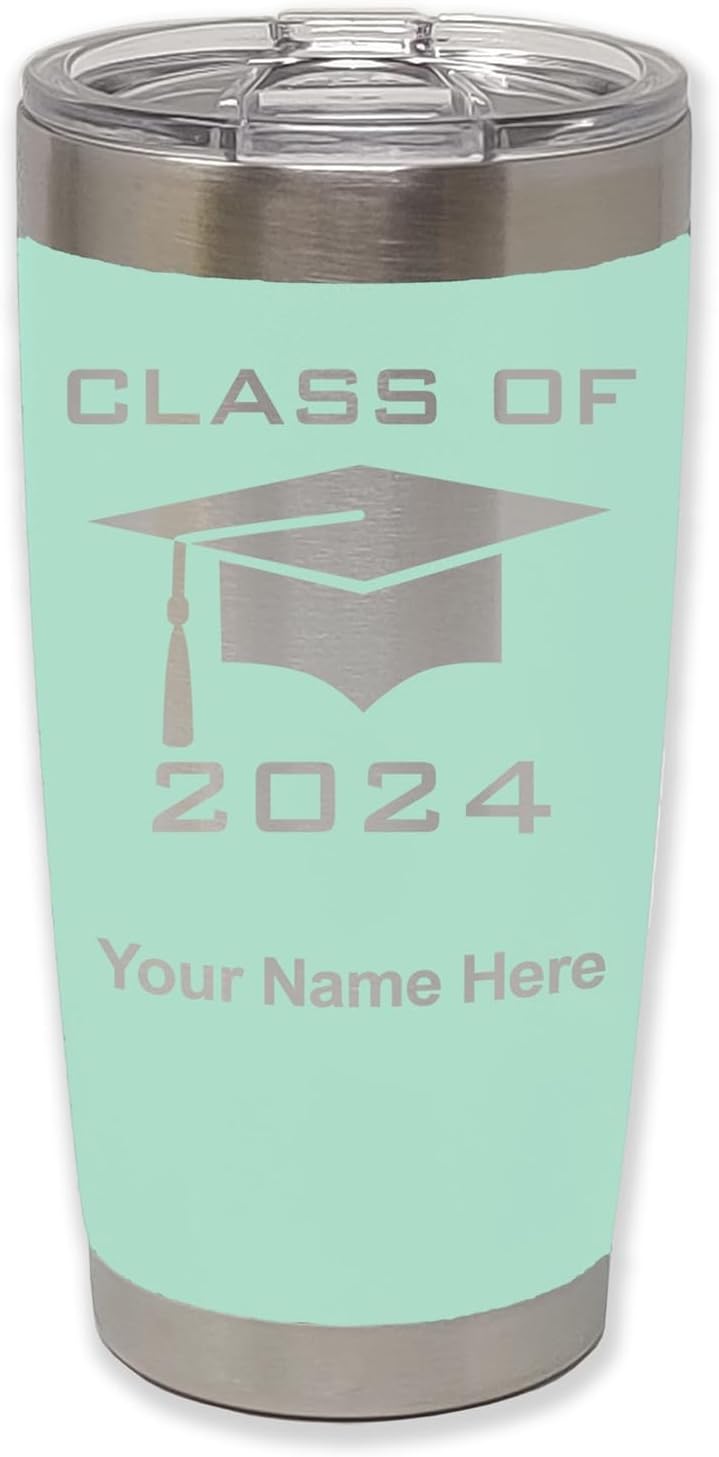 LaserGram 20oz Vacuum Insulated Tumbler Mug, Grad Cap Class of 2024, 2025, 2026, 2027, 2028, Personalized Engraving Included (Teal)