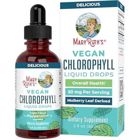 MaryRuth Organics Chlorophyll Liquid Drops, Clean Label Project Certified®, Vegan, Non-Diluted Liquid Chlorophyll| Mulberry Derived Supplement for Ages 14+, Non-GMO, Delicious Minty Flavor, 2 Fl Oz Cover
