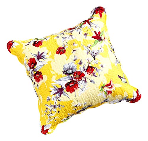 Dada Bedding Radiant Sunshine Yellow Birds Floral Euro Pillow Sham - Farmhouse Spring Time Hummingbirds Scalloped Edges - Multi-Colorful Red Botanical Garden Flowers - 26" X 26" - 1-Piece #TOP6