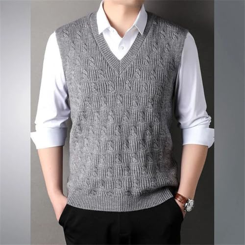 Men’S Fleeced Thick V-Neck Knitted Sweater Vest Twist Pattern Warm Sleeveless Solid Color Pullover Waistcoat3