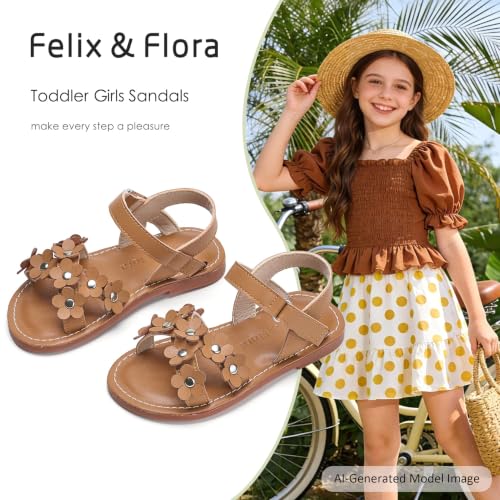 Image of Felix & Flora Toddler Girl Sandals -Flower Girl Dress Shoes Open Toe Little Kid Flats