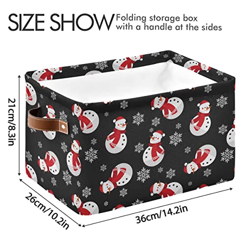Image of Winter Snowman Snowflake Storage Basket Fabric Laundry Baskets Christmas Holiday Xmas Decorations Storage Boxes Organizer Bag for Baby Cloth Dog Toy Book Storage Cubes Shelf Closet Bins 16x12x8