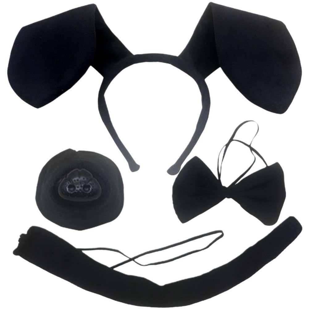 Puppy Dog Costume Set Ears Headband Bowtie Fake Nose Tail Animal Fancy Dress Accessories for Party Halloween Costume Cosplay
