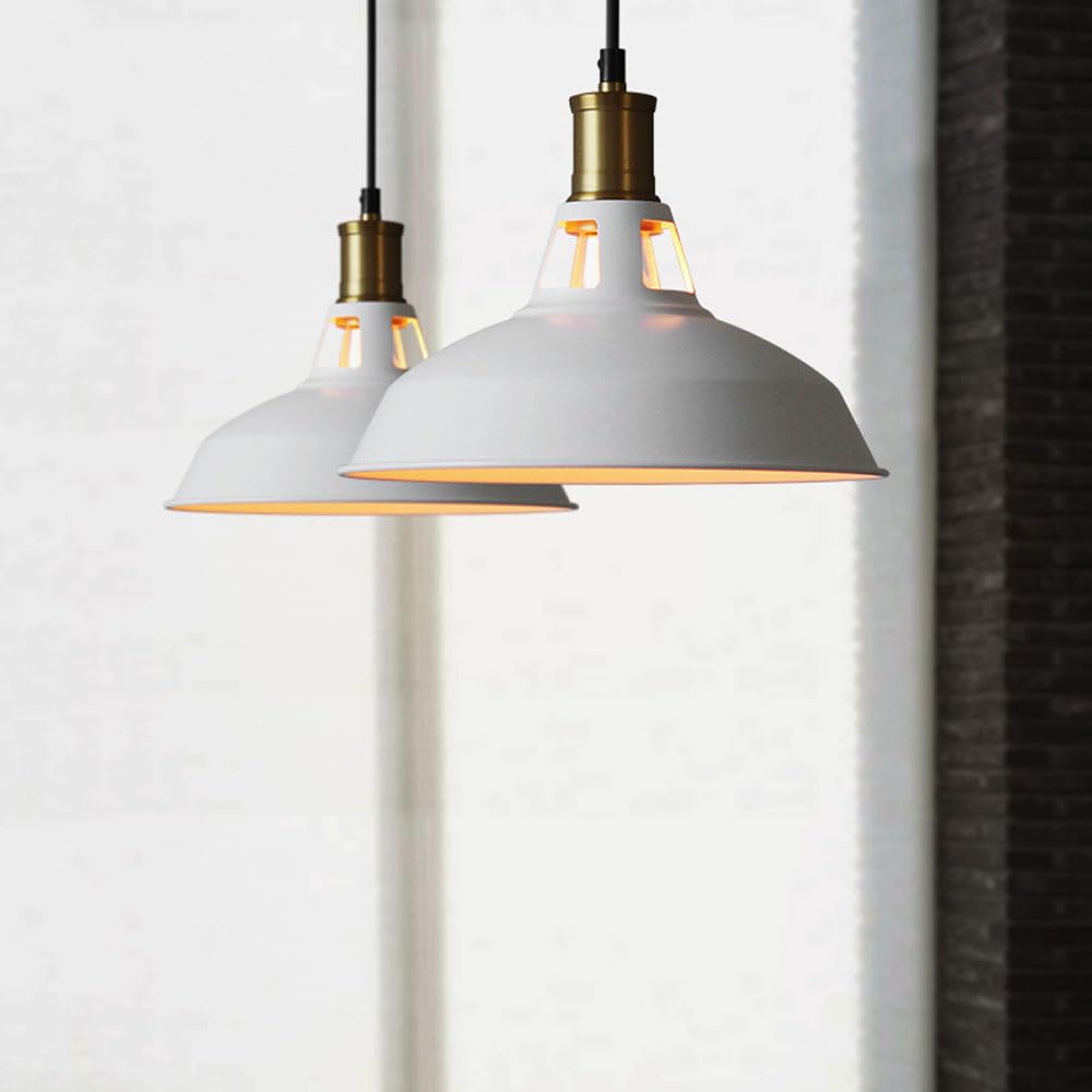 Nordic Industrial Style Chandelier, Personalized Metal Pendant Lamp Shade, Base Single Head Hanging Light, Bedroom Restaurant Bar Decoration Lighting Fixtures(White)