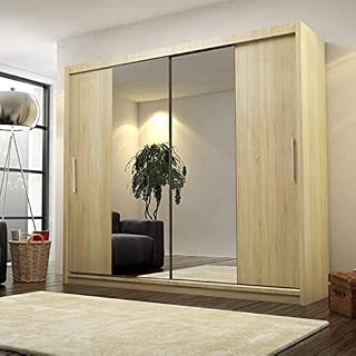 CHECO HOME AND GARDEN BIG STYLISH SLIDING WARDROBE 204cm !! BIG MIRRORS !! LED !! MANY COLOURS !! (Black, Without Led)