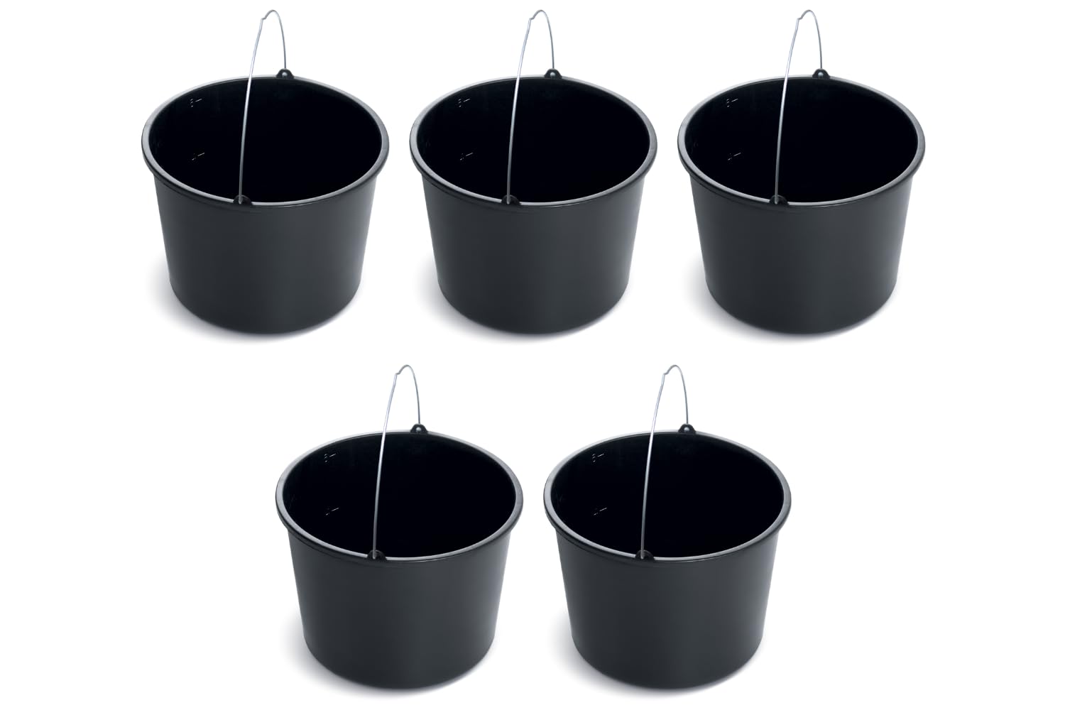 Black Plastic Bucket by Stolmet, Four Sizes (5L, 12L, 16L, 20L), Durable and Versatile solution for use at home, garden, construction sites, or workshops, Set of 1, 3, 5 or 10 (5, 5 Litres)