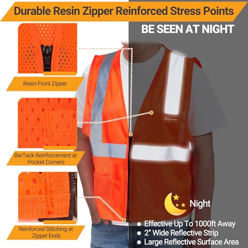 Image of AYKRM 2 Pocket Mesh High Visibility Reflective Safety Vest for men & Women ANSI /ISEA 107 Standards