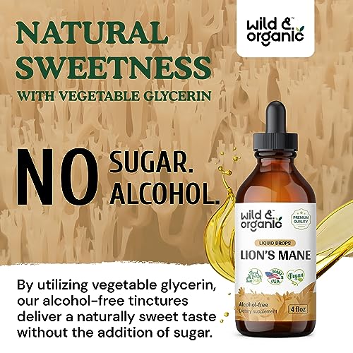 Wild & Organic Lions Mane Liquid Drops - Brain & Focus Support - Lion's Mane Mushroom Supplement - Hericium Erinaceus Mushroom Drops - Vegan, Sugar & Alcohol-Free Extract Tincture - 4 fl oz - Image 6