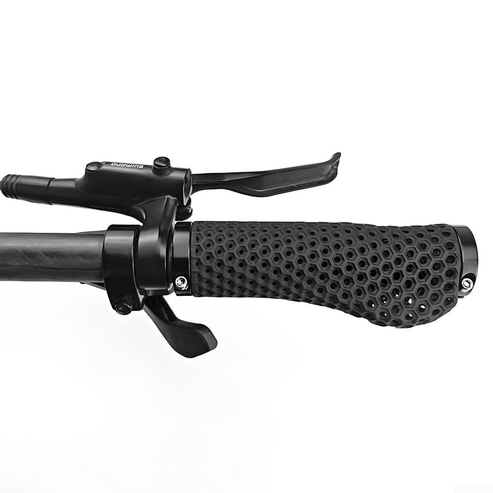 Yhenlovtt Manopole ergonomiche per bici stampate in 3D, ventilate antiscivolo, chiusura a doppio lato per mountain bike, assorbimento degli urti, nero, lunghezza 130 mm, diametro interno 22,2 mm
