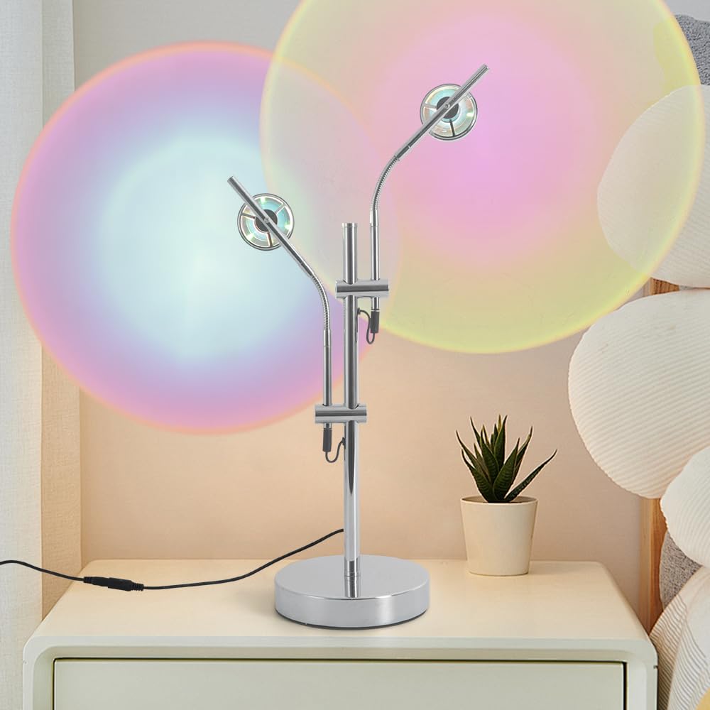 Lampada da scrivania moderna, lampada a collo di cigno con 2 teste di alo, proiettore, lampade da comodino, luce calda 3000 K, con filtri di colore, per soggiorno, camera da letto, ufficio