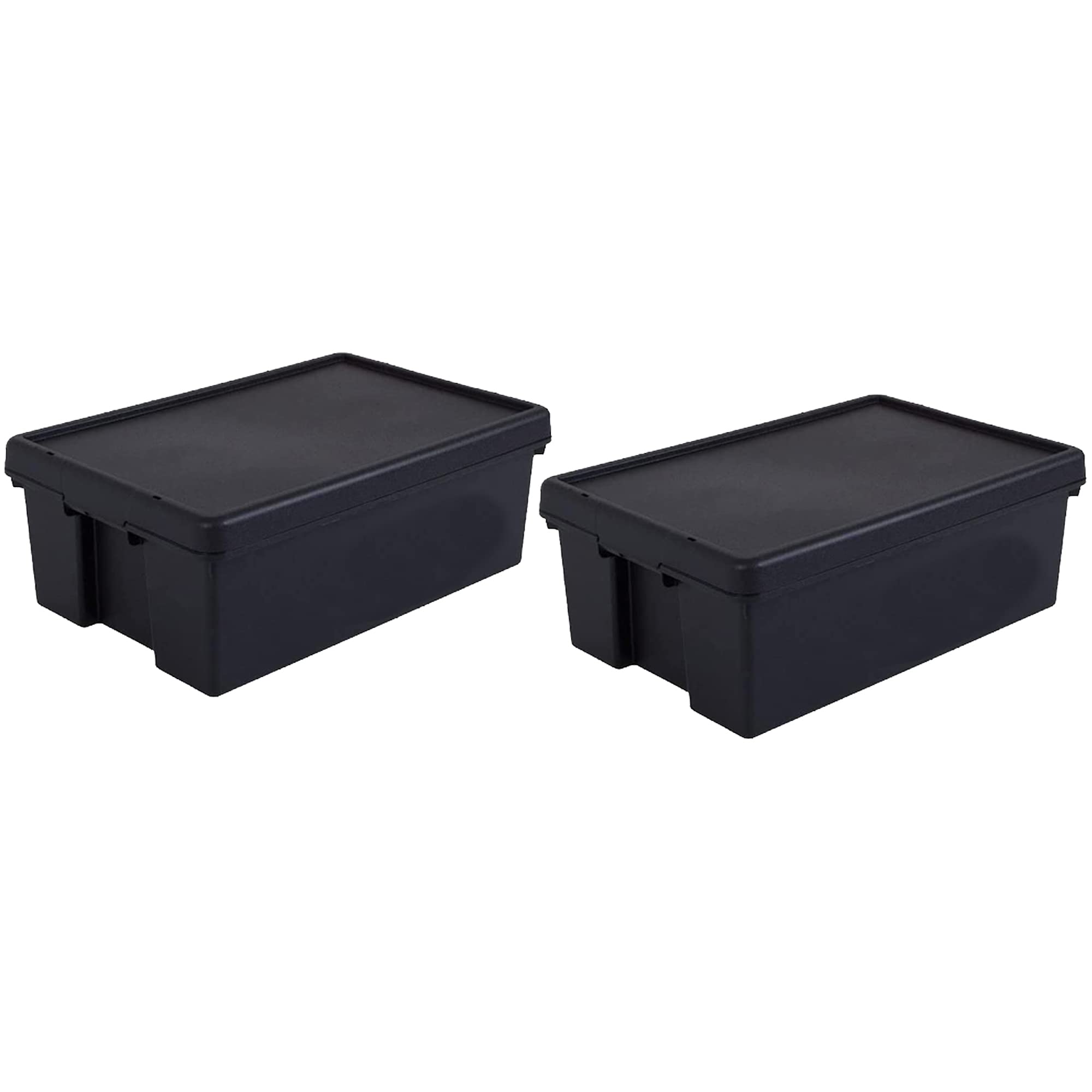 JMS we create smile (Set of 2 36L Black Bam Recycled Heavy Duty Plastic Storage Boxes with Secure Lid Stackable and Nestable Organizing Basket For Home & Office