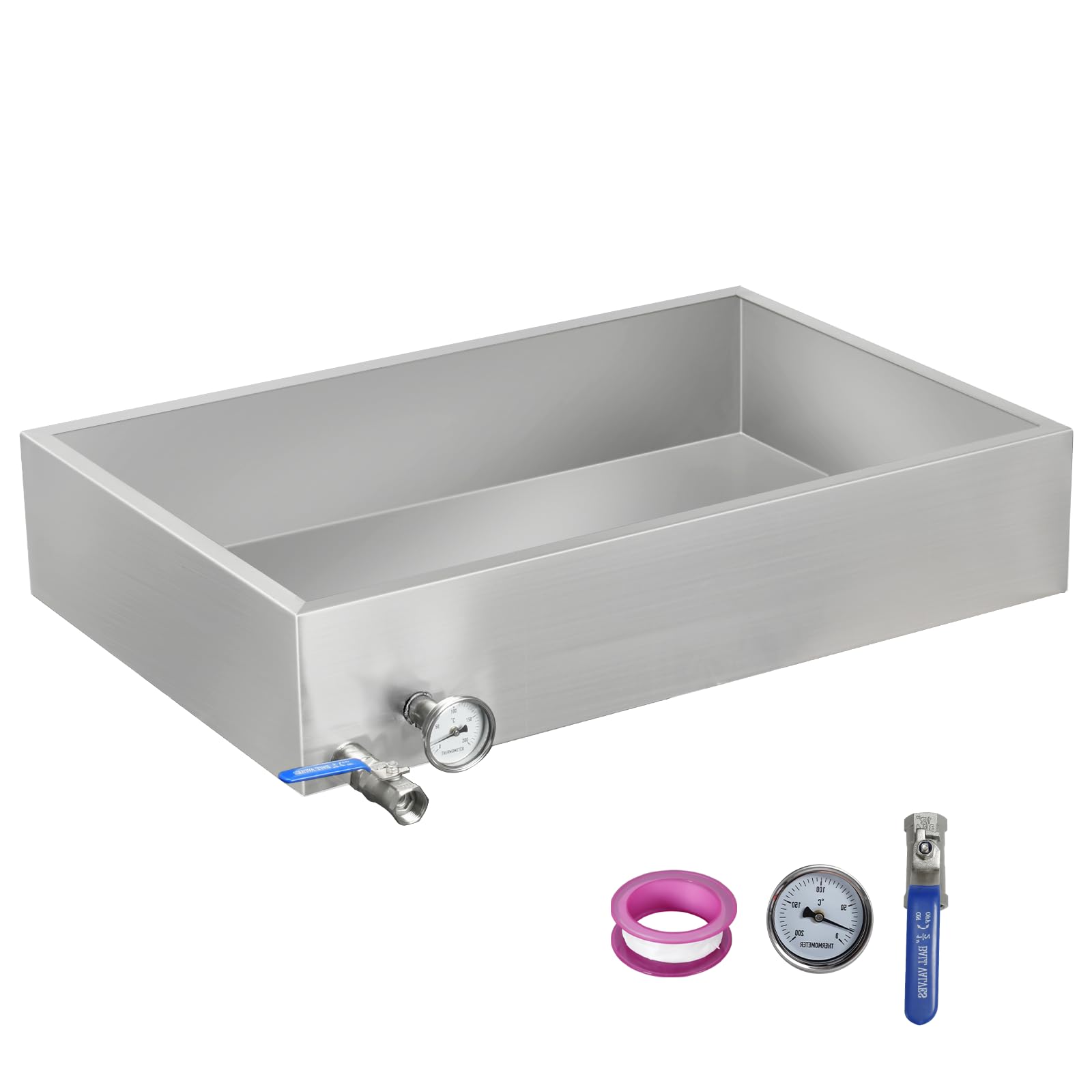 Maple Syrup Evaporator Pan, 15.5 Gal 304 Stainless Steel Maple Syrup Pan, 30 x 20 x 6 Inch Inch Boiling Maple Evaporator Pan with Valve and Thermometer Feed Pan for Home, Outdoor