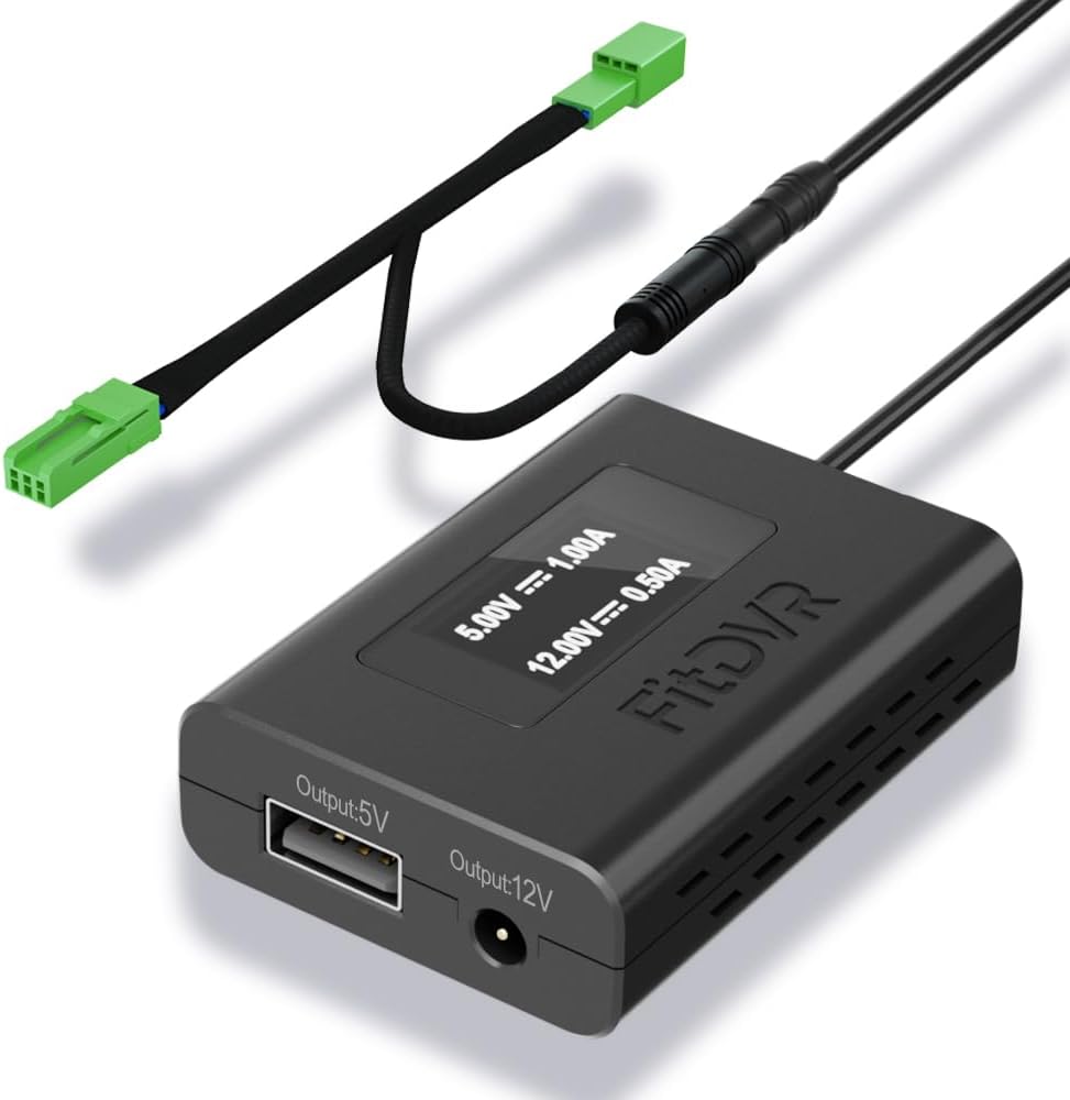 Dash Camera Power Adapter (3-Pin) for for Volvo, Polestar and More, LED Display USB Power Source, Connects to Rearview Mirror, Easy to Install, 5V 12V Output, D3-015