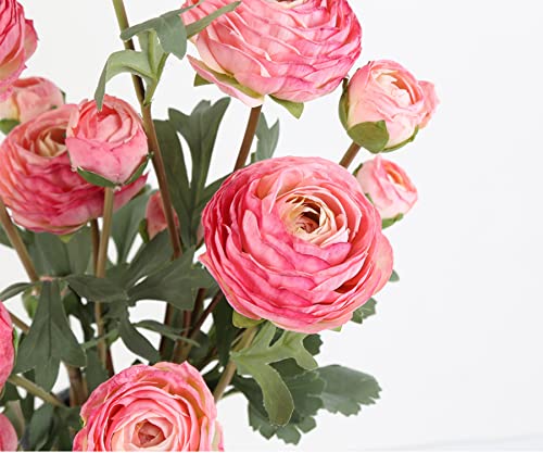 Artificial Ranunculus Pink Silk Flowers Persian Buttercup,18 Heads Vintage Long Stems Fake Flowers For Home Wedding Decoration Bride Bouquet Silk Rose For Flowers Crafts Floral Arrangement (Pink) #TOP1