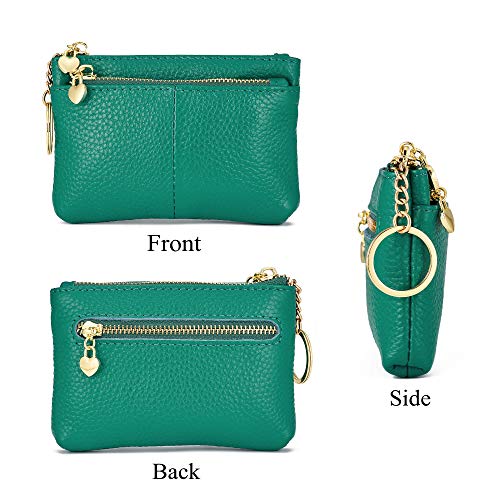Zooeass Coin Purse Women Genuine Leather Zip Mini Purse With Key Ring Triple Zipper Card Holder Wallet (Jade) #TOP2