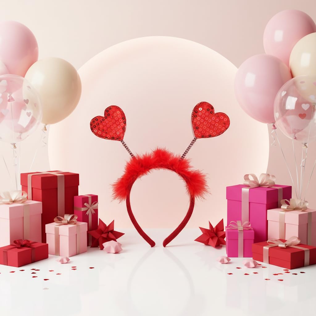 Ssmmam 1Pc Heart Headband Red Sequin Love-shaped Head Valentine's Day Headband Hair Accessories Dress Accessories for Valentine Party Props Hats and Caps - Image 4
