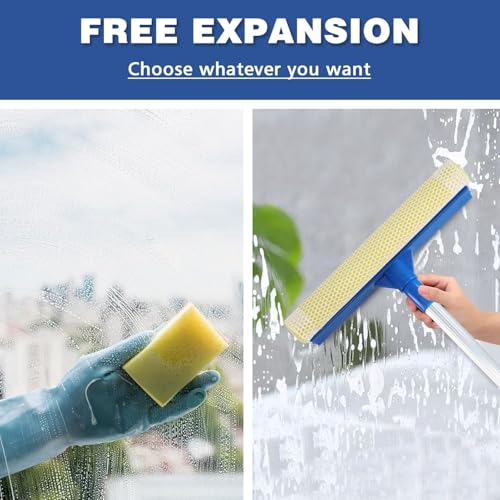 Image of Professional 2-in-1 Window Squeegee with Telescopic Stainless Steel Handle (13.3 inch-18.9 inch) | Sponge & Scraper for Glass, Shower, Car & High Surfaces