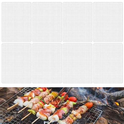 kjcbkcb BBQ Grill Mesh Mat, 8Pcs Grilling Net Barbecue Grill Grates Replacement Rectangular Barbecue Mat Nonstick Mesh Grill Topper 40x30cm BBQ Grill Topper Barbecue Accessories for Grilling Cooking