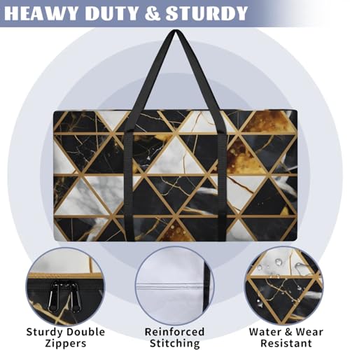 Black Gold Marble Extra Large Moving Bags Heavy Duty Storage Bags Graffiti Marble Cloth Wrap Around Handles Double Zipper Reusable Convenient Foldable Storage Tote for Travel Camping Space Save3