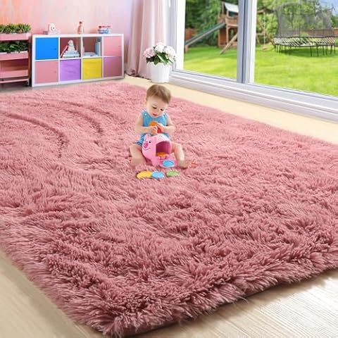 4x6 Pink + 4x6 Blush Rug for Girls Room, Fluffy Shag Rug for Bedroom, Fuzzy Furry Carpet for Kids Room, Cute Room Decor for Baby Nursery Cover