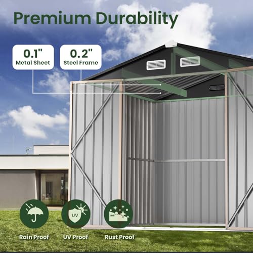 Image of GVDV 12x10 FT Outdoor Metal Storage Shed, Durable Garden Shed with Reinforced Sidewall Girts & Updated Frame Structure, All-Weather Shelter for Backyard, Patio, Tool, Bike Storage