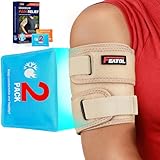 FEATOL Bicep Tendonitis Brace with 2 Gel Ice Packs, Upper Arm Brace Tricep Compression Sleeve Support Hot & Cold Therapy for Men and Women, Pain Relief for Muscle Strains,Inflammation (Beige with 2 ice packs, Large)