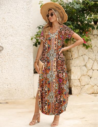 Image of JollieLovin Womens Plus Size Casual Summer Maxi Long Dress Short Sleeve T-Shirt Loose Sun Dress(L-5X)