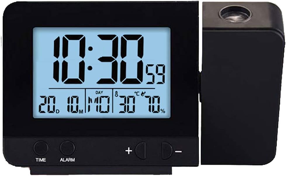 Think GizmosProjection Alarm Clock with 2 Alarms – Ceiling/Wall Projection Clock with Temperature, Hygrometer and USB Charging Port (Black)