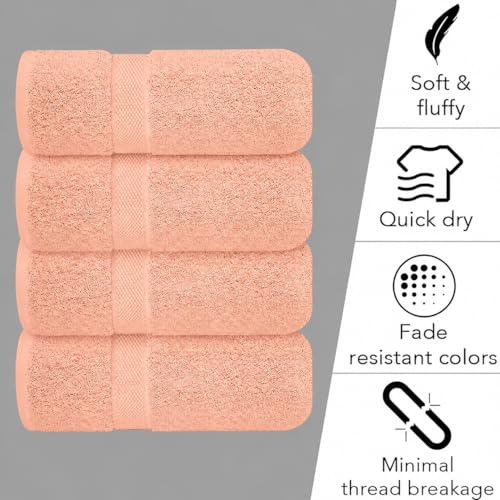 Image of Sulfar 100% Combed Cotton, Quick Drying Highly Absorbent Thick Bathroom Towels, Luxury Bath Towel Set (Pack of 4, 70 X 140 cm) - 600 GSM (Tender Peach)