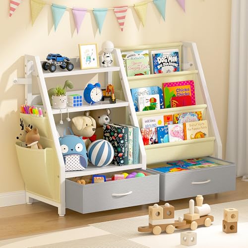 Twinkoo Kids Bookshelf and Toy Storage, Large 3 Tier Book Shelf for Kids Rooms, Sling Baby Bookcase...