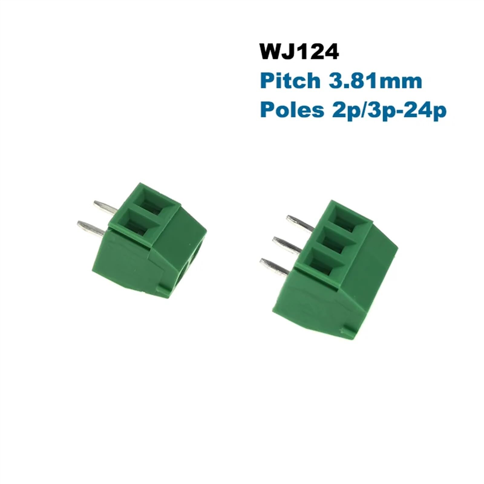 100 pièces vis PCB bornier pas 3.81mm fil câble connecteur Morsettiera broche droite 2P 3P WJ124 Bornier 300V 15A 1.5mm²(2P)