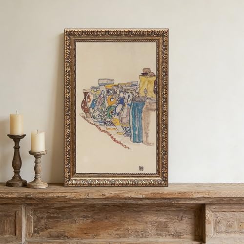 Toile Egon Schiele pichets de paysans déco murale tableau encadré 40x61 cm