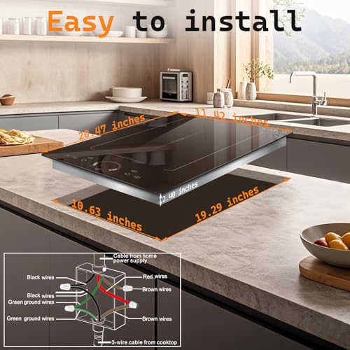 Image of Noxton Double Induction Cooktop, Upgraded Induction Stovetop with Flex Zone | 2 Burners Electric Cooktop, Power Boost, 9 Power Levels, 3500W, Child Lock, Timer, 220-240V Hard wire, No Plug, 12 Inch